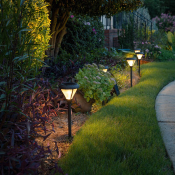 Gama Sonic Premier Outdoor Pathway Garden Landscape Light With 2 Color Leds Warm White And Bright White Black Heavy Duty Cast