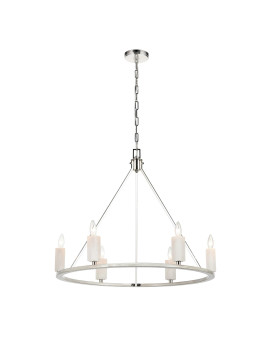 White Stone 30 Wide 6Light Chandelier Polished Nickel