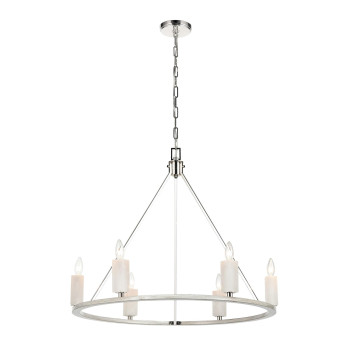 White Stone 30 Wide 6Light Chandelier Polished Nickel