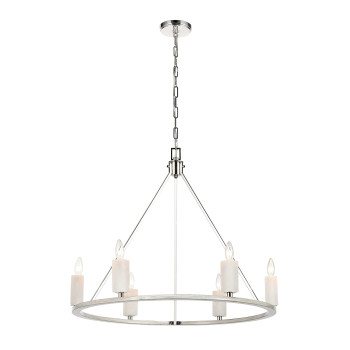 White Stone 30 Wide 6Light Chandelier Polished Nickel