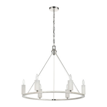 White Stone 30 Wide 6Light Chandelier Polished Nickel