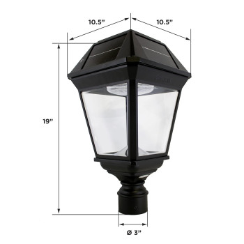 Gama Sonic Imperial Iii Solar Post Light Black Aluminum And Glass Outdoor Lamp 300 Lumen Dual Color Temperature 3Inch Fitte