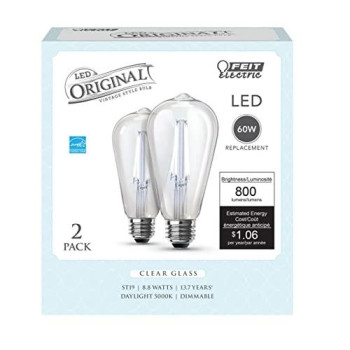 Feit Electric St19 E26 Medium Filament Led Bulb Daylight 60 Watt Equivalence 2 Pk Case Of 1