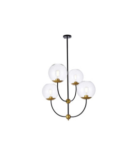 Lennon 315 Inch Pendant In Black And Brass With Clear Shade