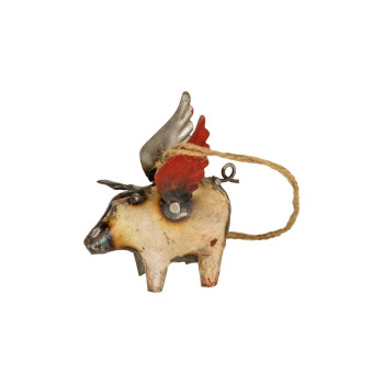 Set Of Four Recycled Iron Flying Pig Christmas Ornaments