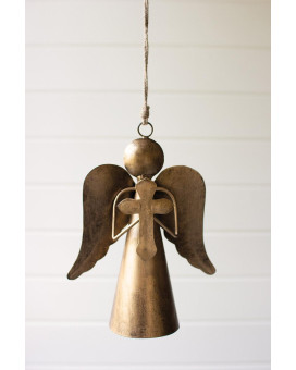 Antique Brass Angel Door Hanger Holding A Cross