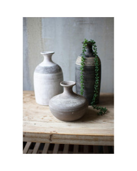 Set Of Three Black Grey And White Clay Vessels