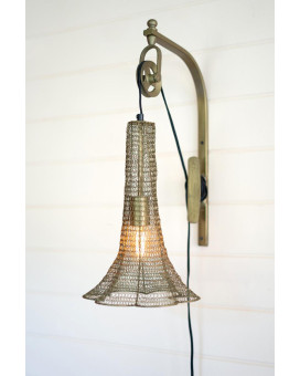 Antique Brass Pulley Wall Lamp With Wire Brass Shade