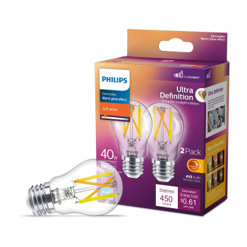 Philips Led Flickerfree Clear Dimmable A15 Light Bulb Eyecomfort Technology 450 Lumen Soft White 2700K 5W40W E26 B