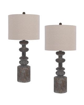 31 Inch Accent Table Lamp Resin Turned Base Set Of 2 Beige Gray