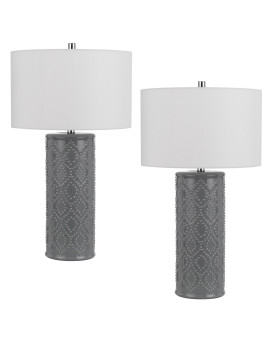 29 Inch Accent Table Lamp Set Of 2 Tall Cylinder Ball Finial Accent Gray