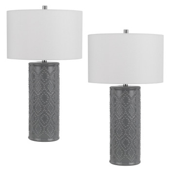 29 Inch Accent Table Lamp Set Of 2 Tall Cylinder Ball Finial Accent Gray