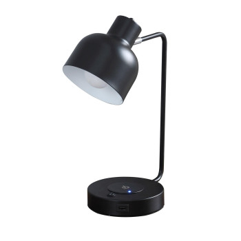 15 Inch Metal Table Lamp Adjustable Shade Wireless Charging Black