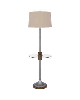 61 Inch Modern Floor Lamp Glass Tray Table 1 Usb Port Antique Silver