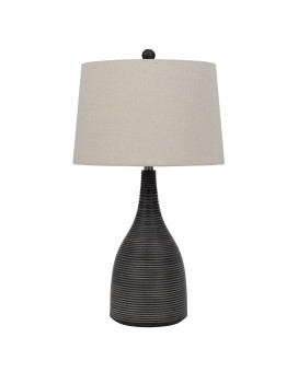 29 Inch Classic Table Lamp Textured Lined Body Ceramic Charcoal Black