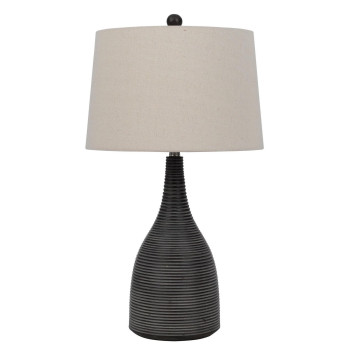 29 Inch Classic Table Lamp Textured Lined Body Ceramic Charcoal Black