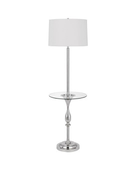 Ava 61 Inch Modern Floor Lamp Glass Tray Table 1 Usb Port Glossy Chrome