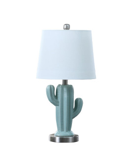 22 Inch Accent Table Lamp Cactus Designed Body Metal Base Blue White