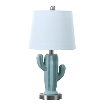 22 Inch Accent Table Lamp Cactus Designed Body Metal Base Blue White