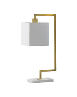 25 Inch Modern Geometric Table Lamp Square Shade White Marble Base Gold