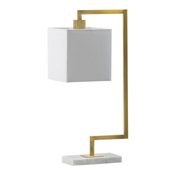 25 Inch Modern Geometric Table Lamp Square Shade White Marble Base Gold