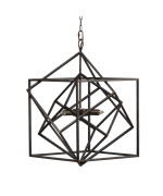 19 Inch 2 Light Chandelier Geometric Pattern Iron Frame Retro Black