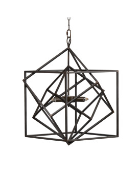 19 Inch 2 Light Chandelier Geometric Pattern Iron Frame Retro Black