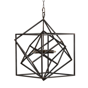 19 Inch 2 Light Chandelier Geometric Pattern Iron Frame Retro Black