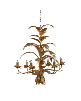 26 Inch 6 Light Chandelier Iron Cascading Leaves Vintage Classic Gold