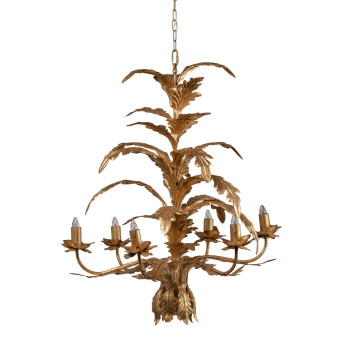 26 Inch 6 Light Chandelier Iron Cascading Leaves Vintage Classic Gold