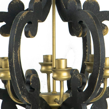 Aki 21 Inch Carved Wood Chandelier 6 Lights Vintage Classic Black Gold