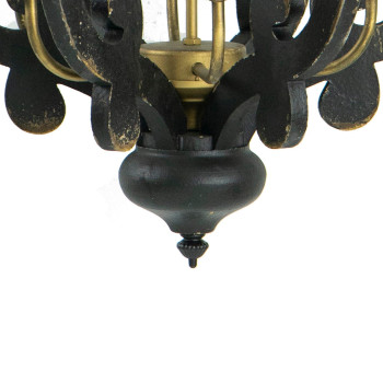 Aki 21 Inch Carved Wood Chandelier 6 Lights Vintage Classic Black Gold