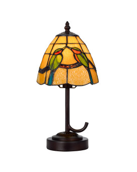 Eli 13 Inch Accent Lamp Painted Avian Pair Tiffany Style Shade Multicolor