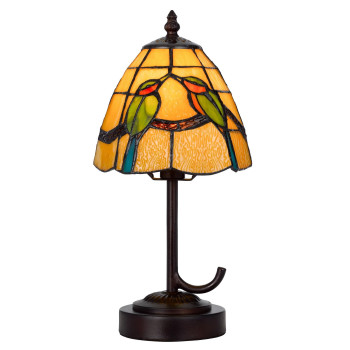 Eli 13 Inch Accent Lamp Painted Avian Pair Tiffany Style Shade Multicolor