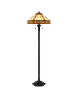 Eli 60 Inch Floor Lamp Hexagonal Tiffany Style Shade Dual Light Bronze