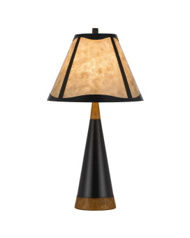 30 Inch 3 Way Table Lamp Beige Mica Shade Rubberwood And Black Metal Body