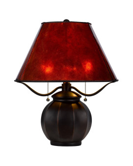 20 Inch Table Lamp Vintage Red Amber Mica Shade Upturned Arms Round Body