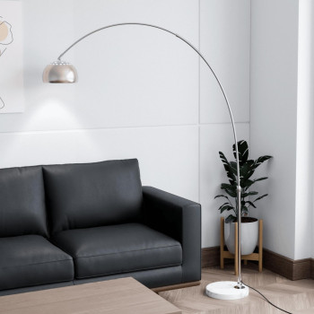 Leisuremod Arco Midcentury Modern Arched Floor Lamp 756 Height With White Round Marble Base And Metal Dome Lamp Shade For Li