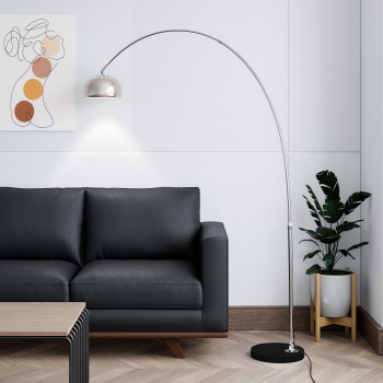 Leisuremod Arco Midcentury Modern Arched Floor Lamp 756 Height With Black Round Marble Base And Metal Dome Lamp Shade For Li