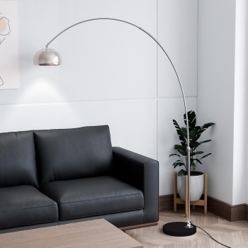 Leisuremod Arco Midcentury Modern Arched Floor Lamp 756 Height With Black Round Marble Base And Metal Dome Lamp Shade For Li