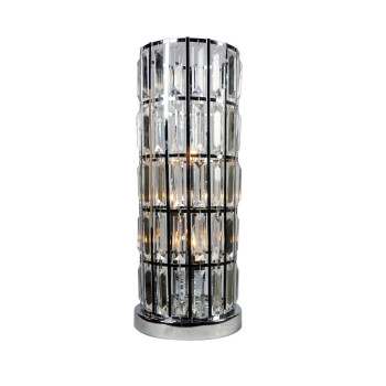 20 Inch Modern Table Lamp Metal Cage Shade With Glass Accents Chrome