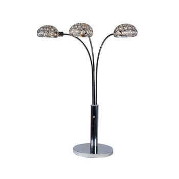 Arya 33 Inch Modern Arcing 3 Light Table Lamp Round Crystal Accents Chrome