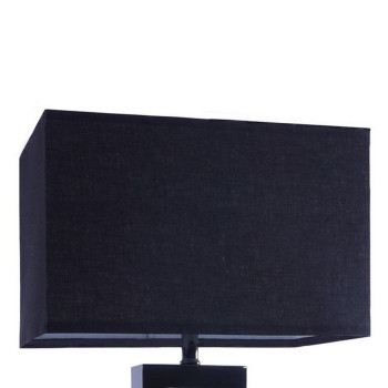 28 Inch Nickel Table Lamp Black Fabric Shade Glass Panel And Led Accents