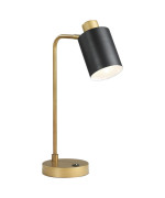 18 Inch Metal Table Lamp Matte Black Cylindrical Shade Antique Brass Base