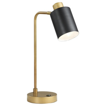 18 Inch Metal Table Lamp Matte Black Cylindrical Shade Antique Brass Base