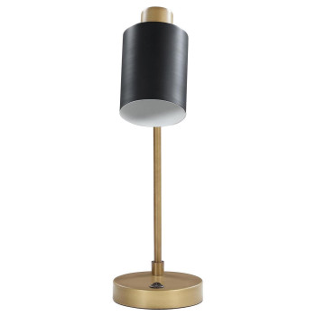 18 Inch Metal Table Lamp Matte Black Cylindrical Shade Antique Brass Base