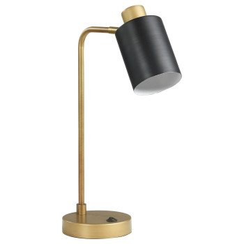 18 Inch Metal Table Lamp Matte Black Cylindrical Shade Antique Brass Base