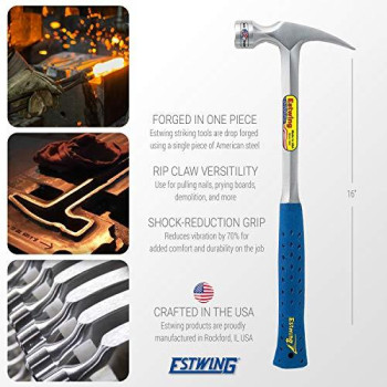 Estwing - GG417 Framing Hammer - 22 oz Long Handle Straight Rip Claw with Milled Face & Shock Reduction Grip - E3-22SM