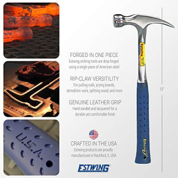 Estwing - GGE316S Hammer - 16 oz Straight Rip Claw with Smooth Face & Shock Reduction Grip - E3-16S