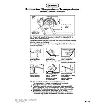 General Tools 29 Plastic Protractor and Angle Finder, Outside, Inside, Sloped Angles, 0?to 180?, Yellow